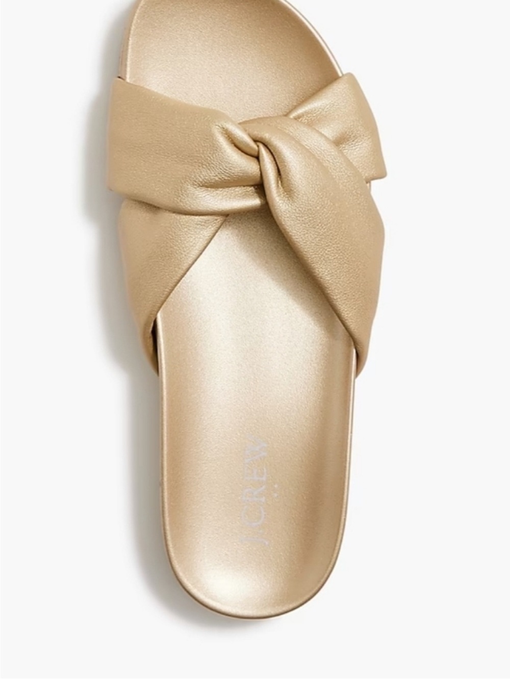 J. Crew Knotted Cross Strap Pool Slide Sandal in Shimmering Gold NWOT Size 7.5